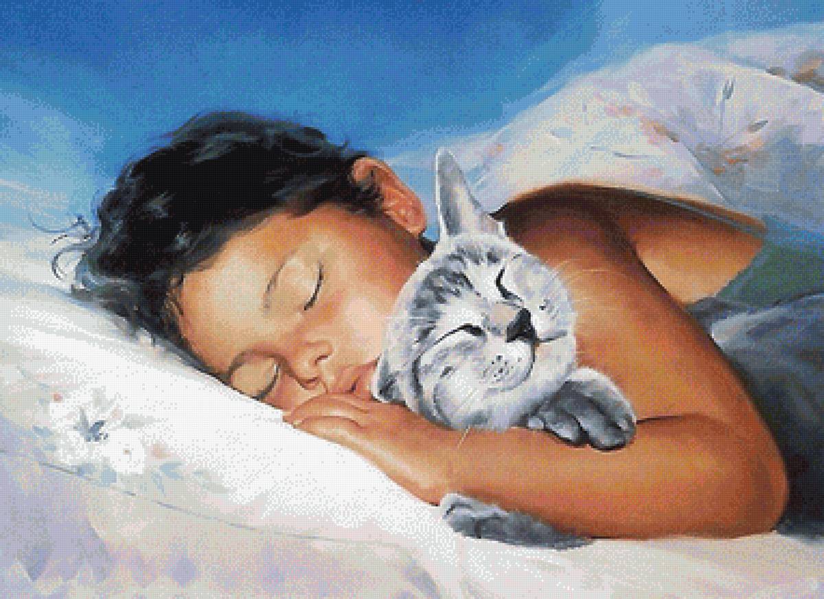 девочка и кот - девочка, сон, кот - предпросмотр