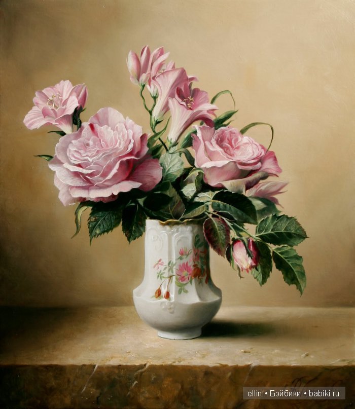 Розовые розы - цветы, букет, натюрморт, розы, живопись - оригинал