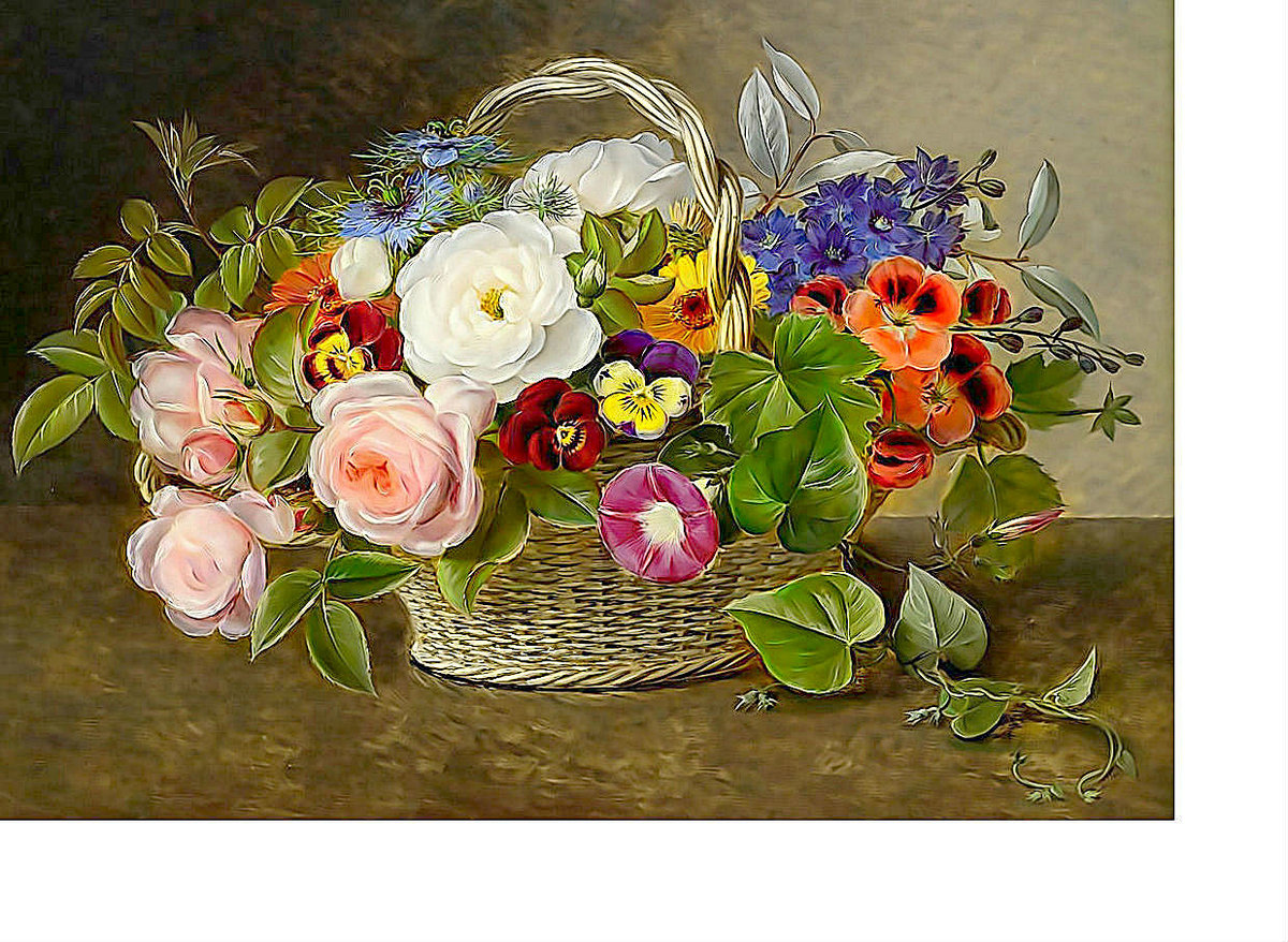 Цветы - букет, цветы в корзине, розы - оригинал