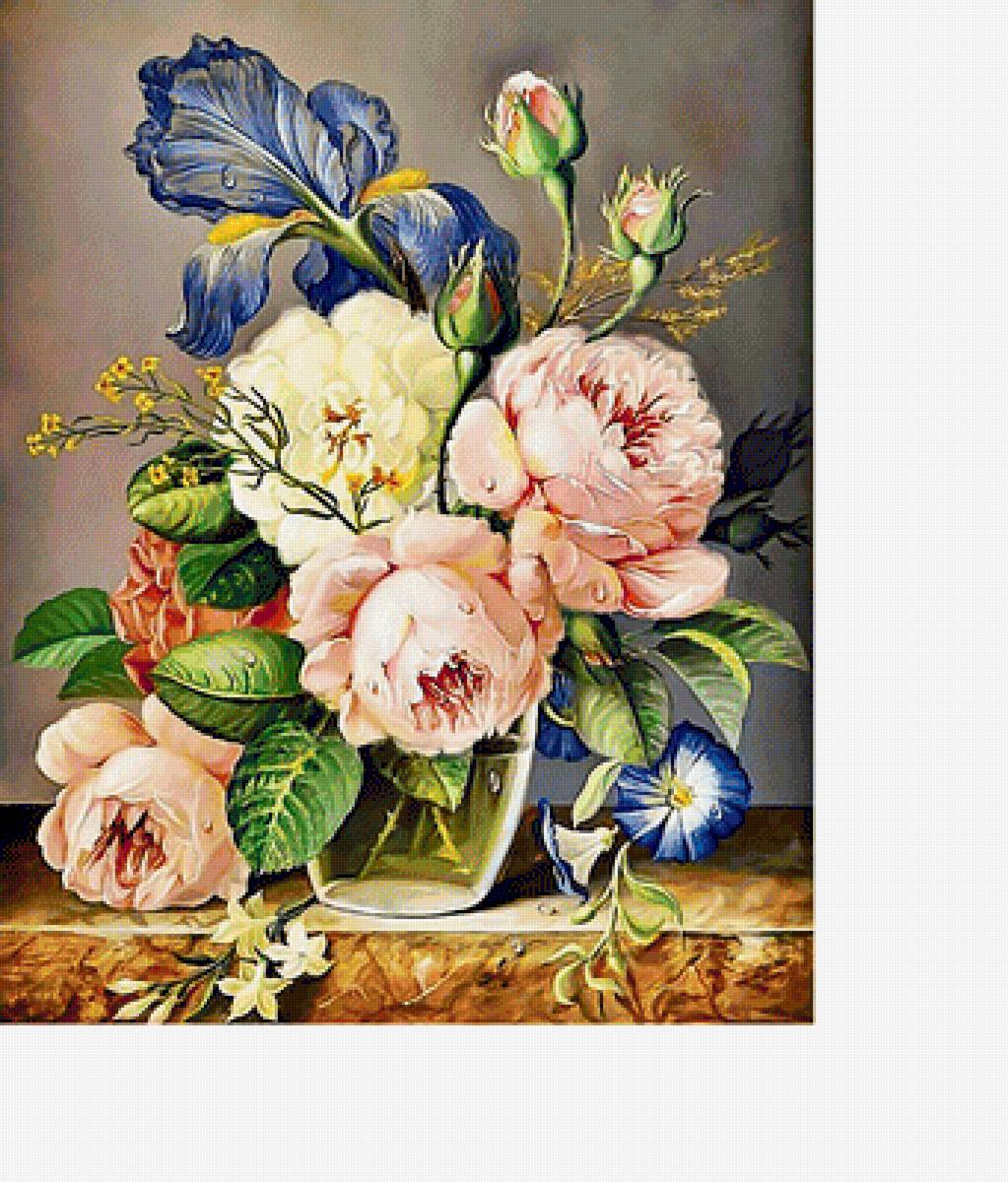 Букет - розы, ирис, цветы в вазе, цветы - предпросмотр