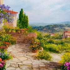 Flowering Courtyard -Tuscany.