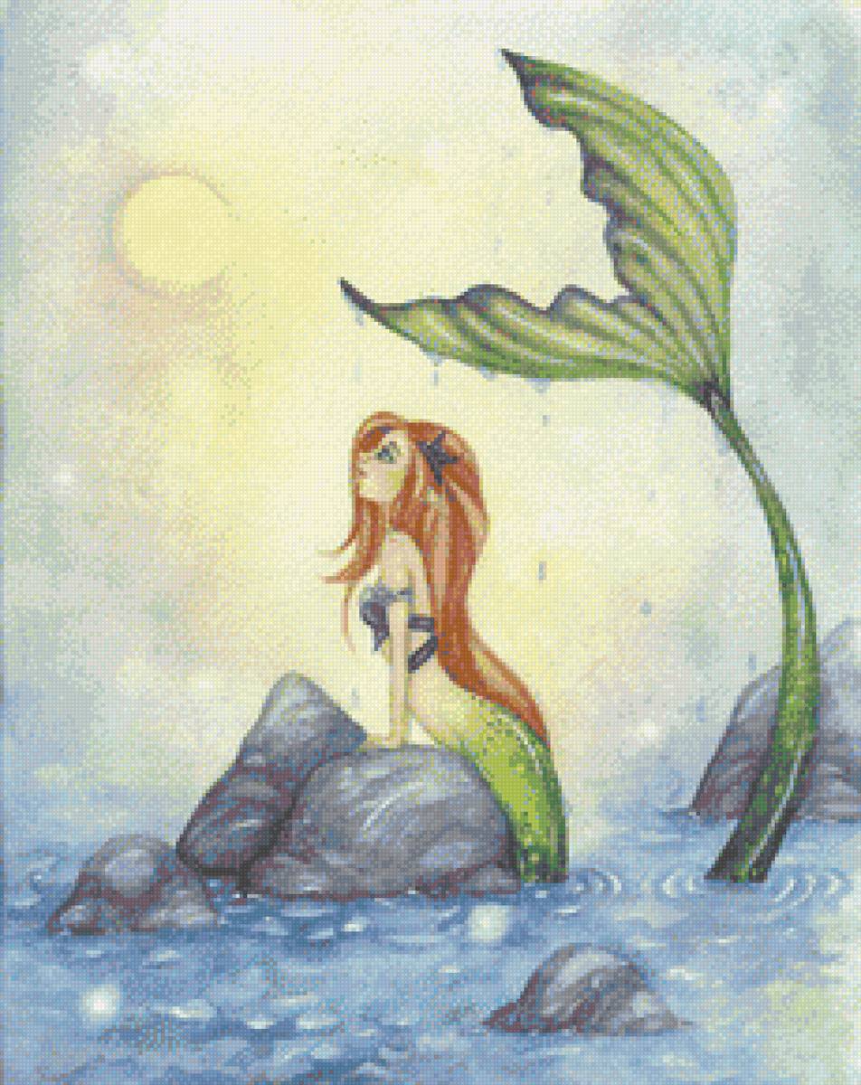 Русалочка - русалочка, русалка, море, акварель - предпросмотр
