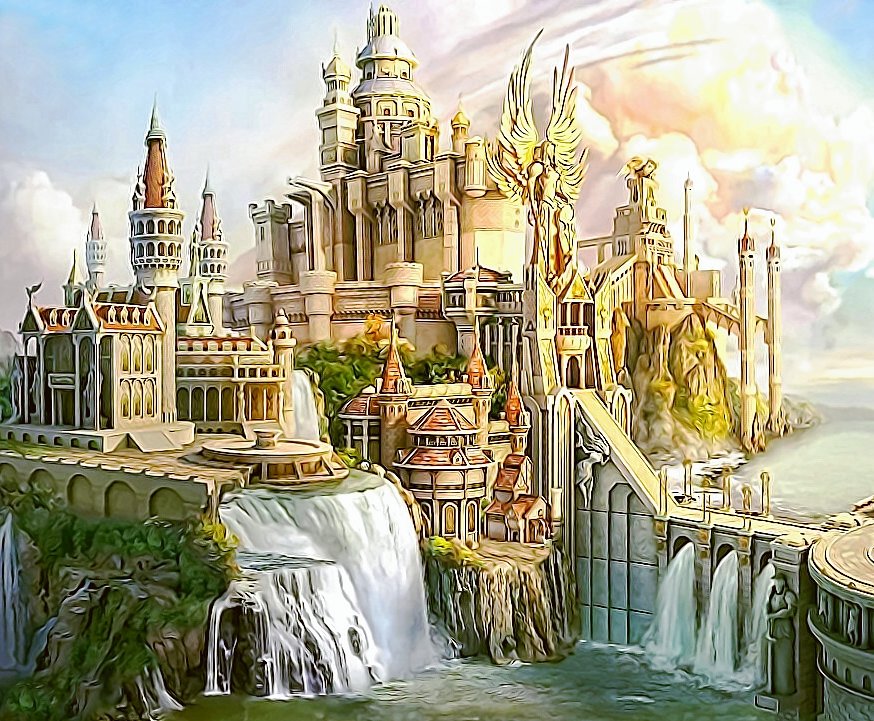 замок - замок, мост, река, водопад - оригинал