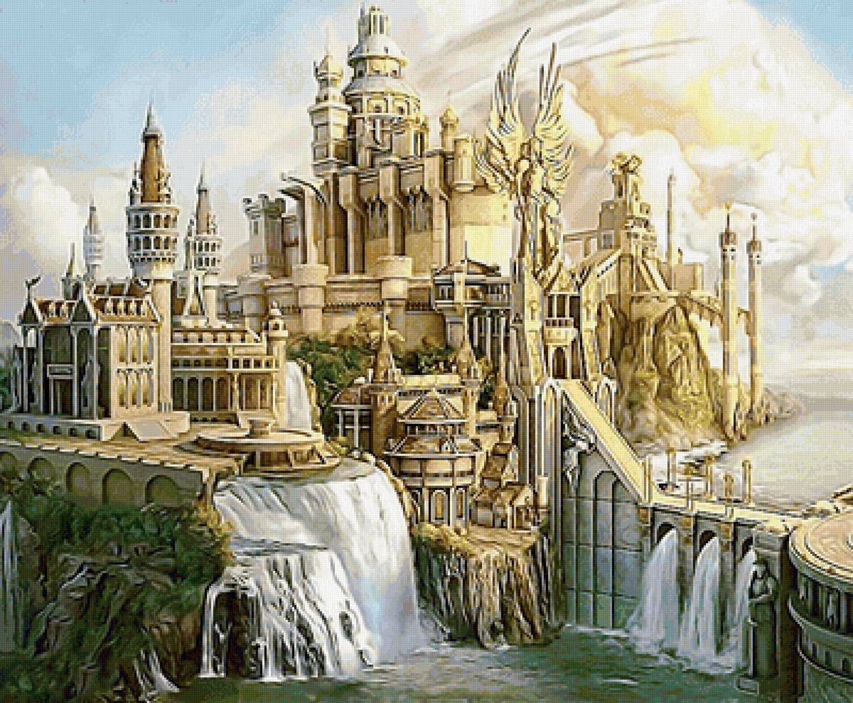 замок - река, мост, водопад, замок - предпросмотр