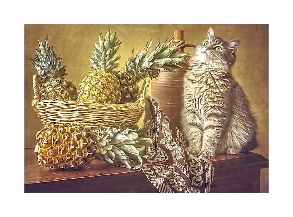 №2088180 - ананас, кот, платок, натюрморт, корзина - оригинал