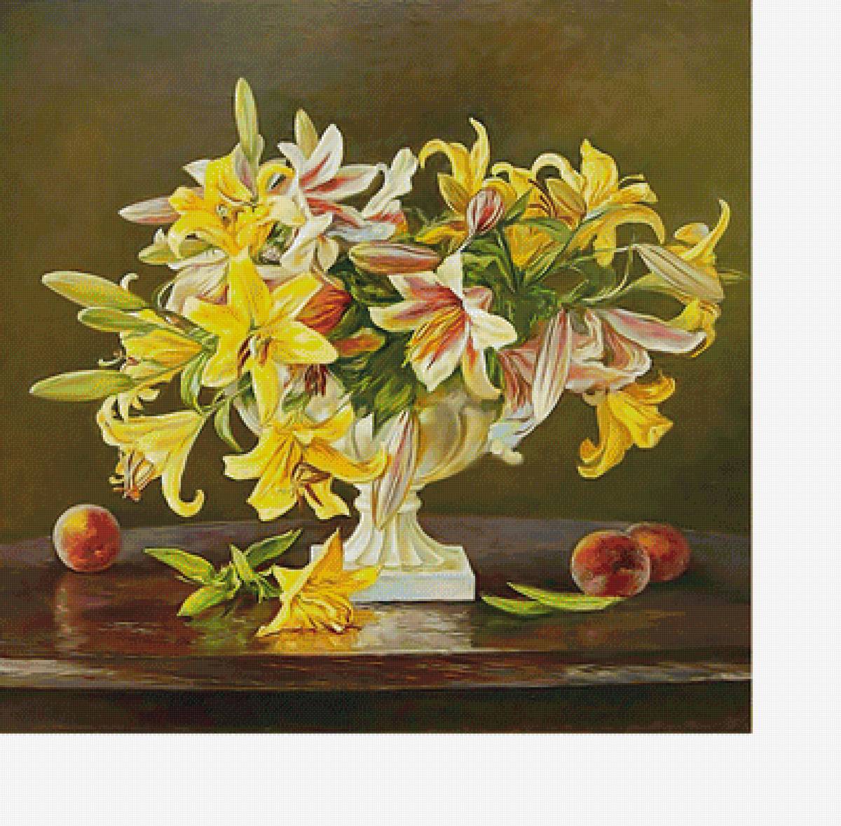 Букет - лилии, персики, натюрморт, цветы - предпросмотр