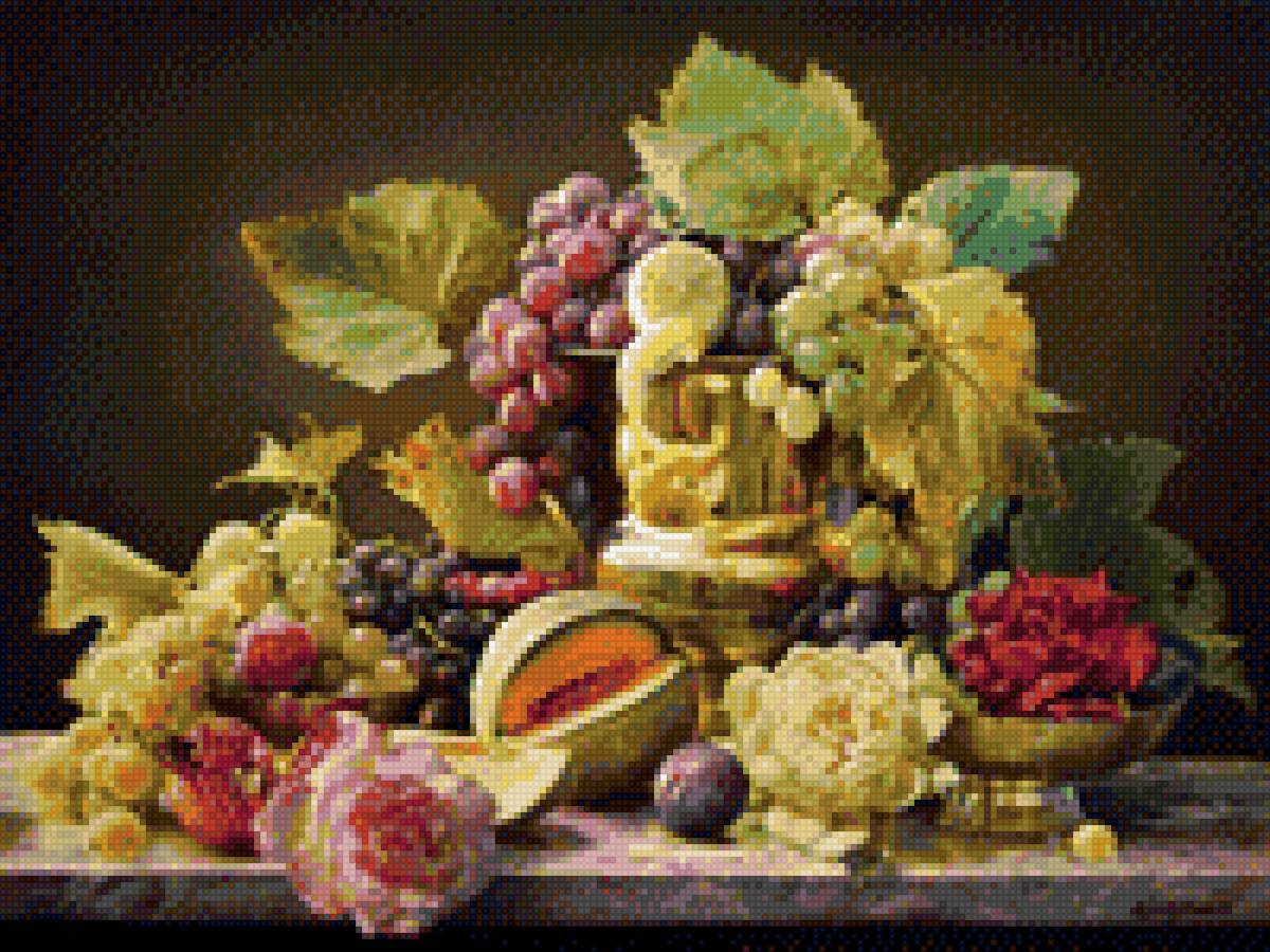 Натюрморт - ягоды, цветы, фрукты - предпросмотр
