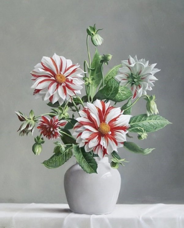 Георгины - живопись, георгины, цветы, букет - оригинал