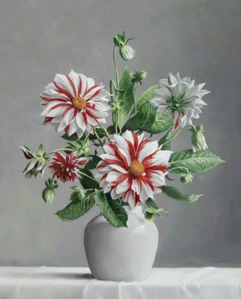 Георгины - георгины, цветы, живопись, букет - предпросмотр