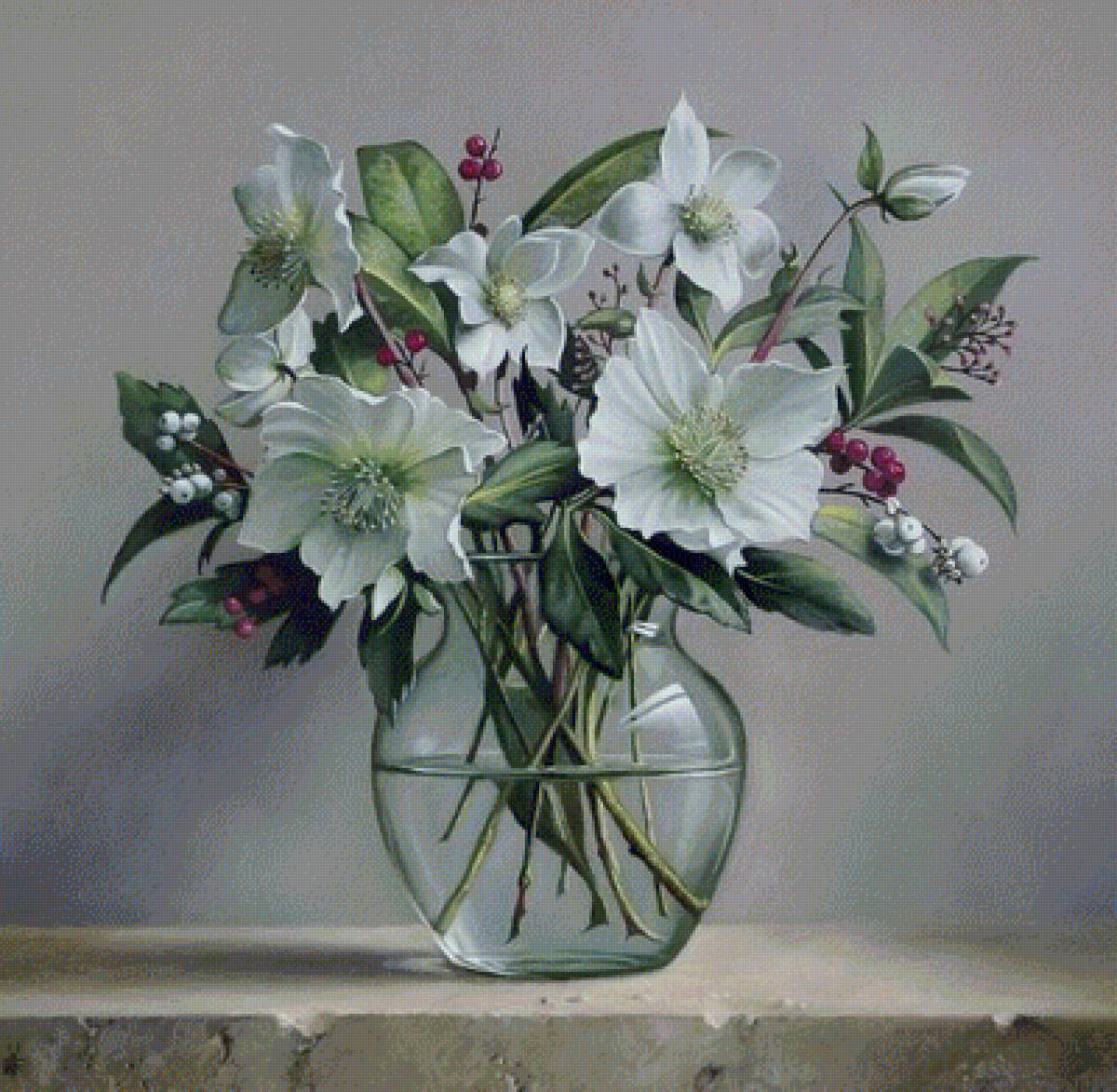 Белые цветы 2 - живопись, натюрморт, букет, цветы - предпросмотр