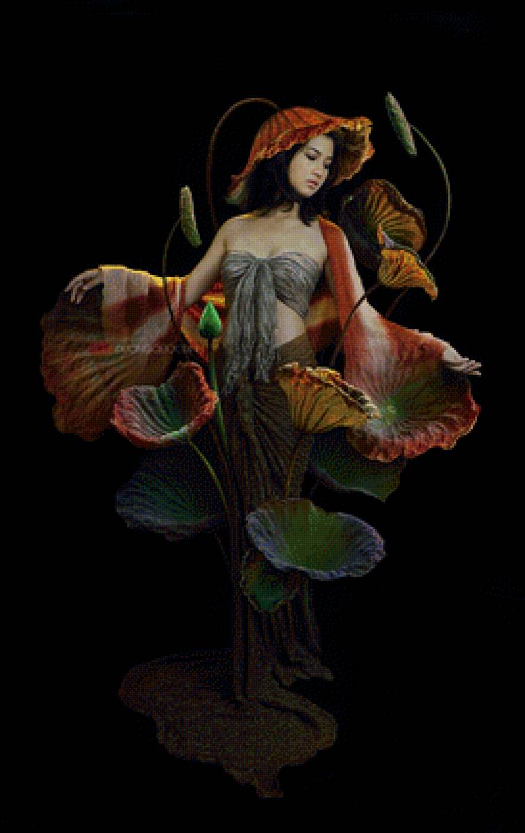 Девушка-Лотос2 - портрет, красивая восточная девушка, цветок, душа лотоса - предпросмотр