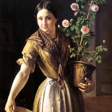 Девушка с горшком роз