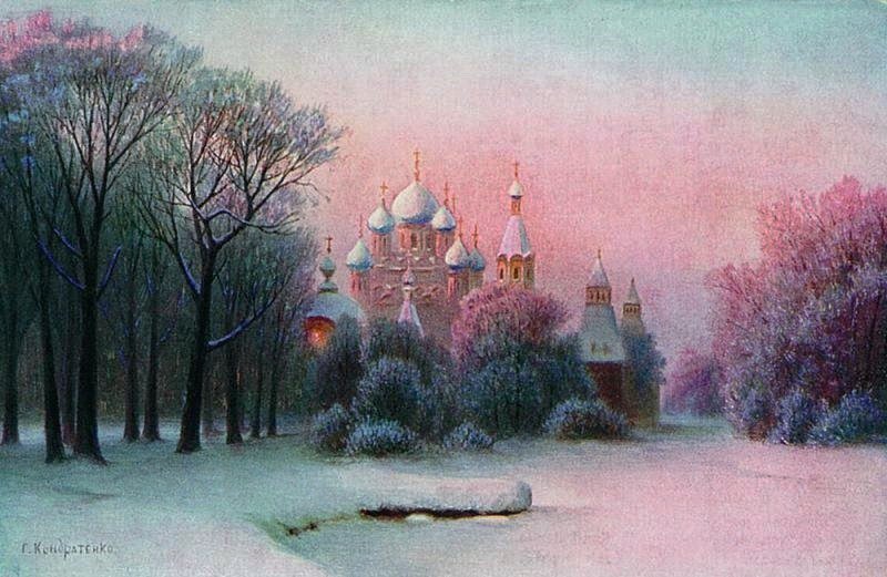 Тихая обитель. Кондратенко - живопись, церковь, пейзаж, зима - оригинал
