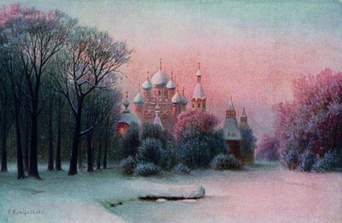 Тихая обитель. Кондратенко - зима, пейзаж, церковь, живопись - предпросмотр