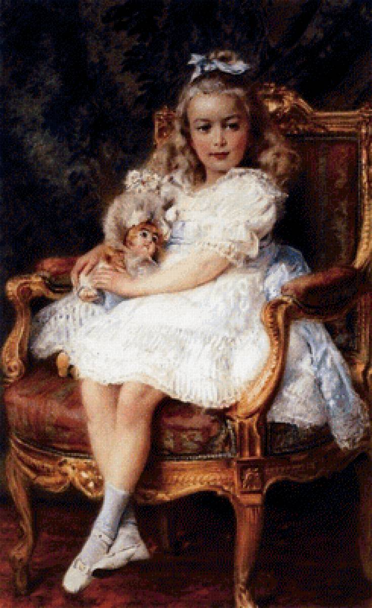 Девочка с куклой (Принцесса Мария). Маковский - девочка, кукла, живопись, портрет - предпросмотр