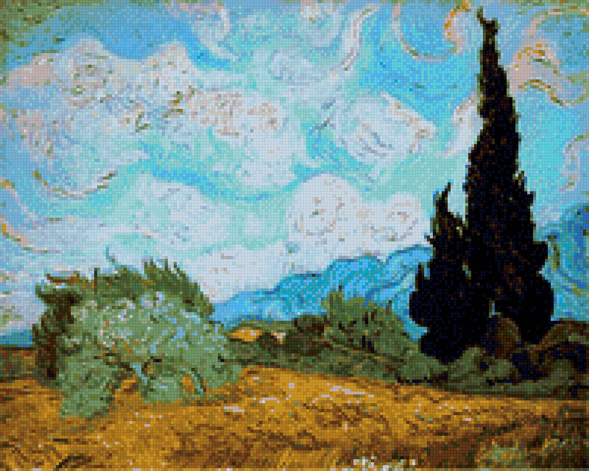 Пшеничное поле с кипарисами Винсент Ван Гог - картина, винсент ван гог, ван гог, небо, поле - предпросмотр