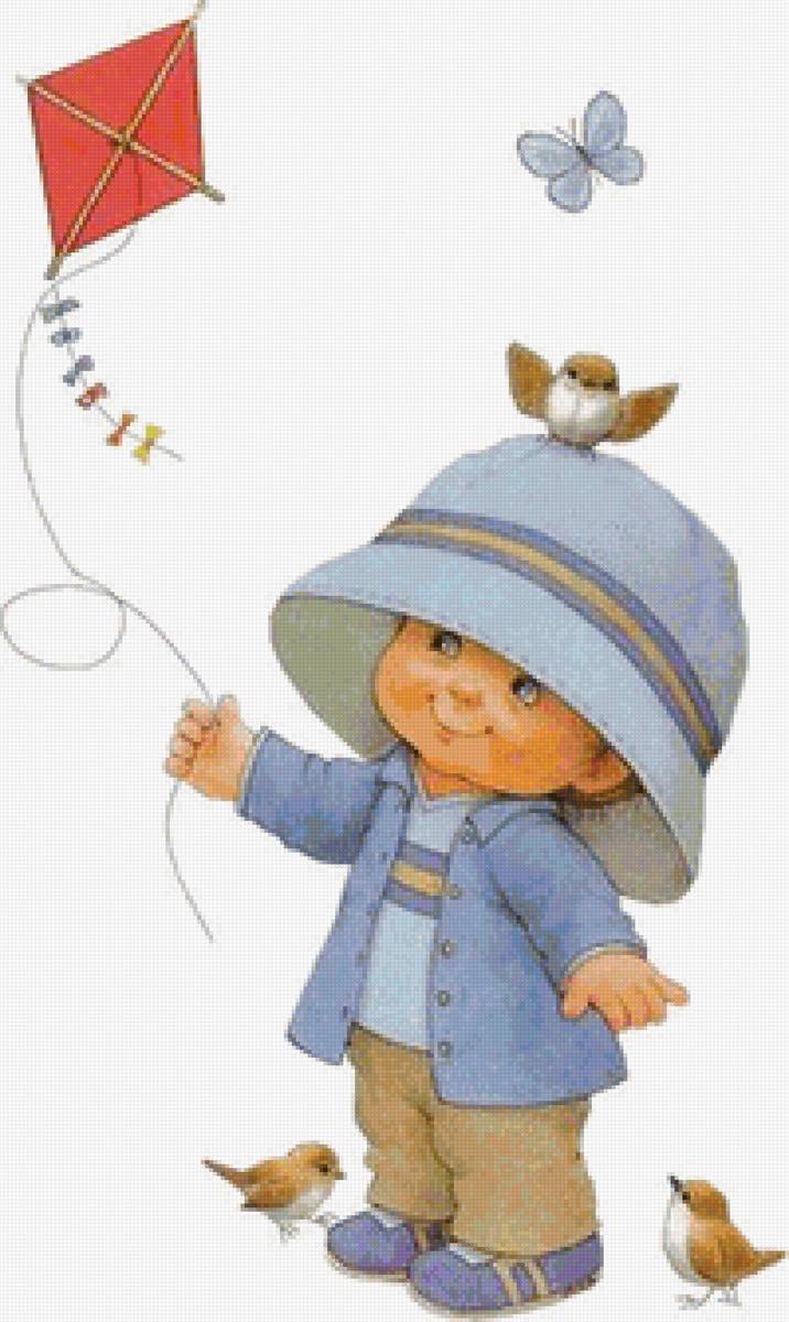 Малыш с воздушным змеем - детям, малыш, мальчик - предпросмотр