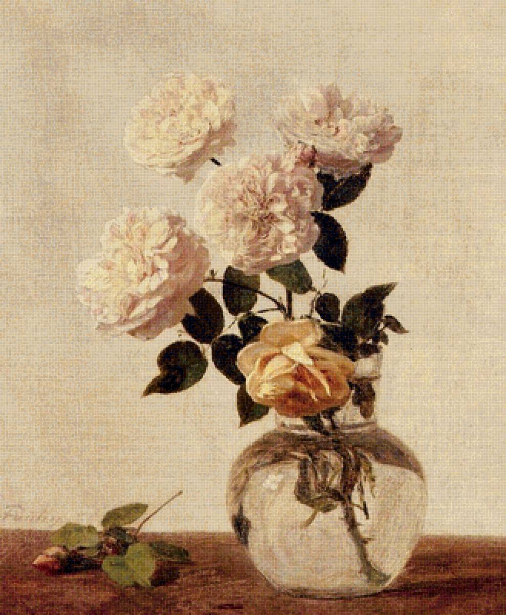 Натюрморт. Анри Фантен Латур - живопись, роза, натюрморт, ваза, цветы, пион - предпросмотр