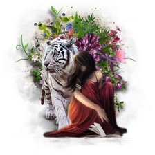 Оригинал схемы вышивки «Тигр и девушка» (№2093419)