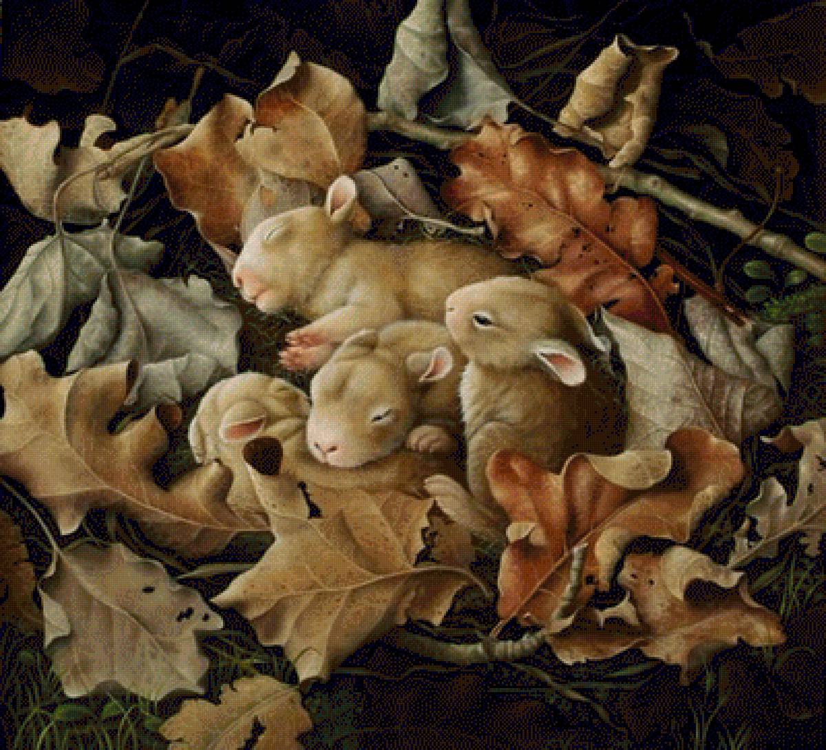 Зайчата - животные, лес, гнездо, зайчата - предпросмотр