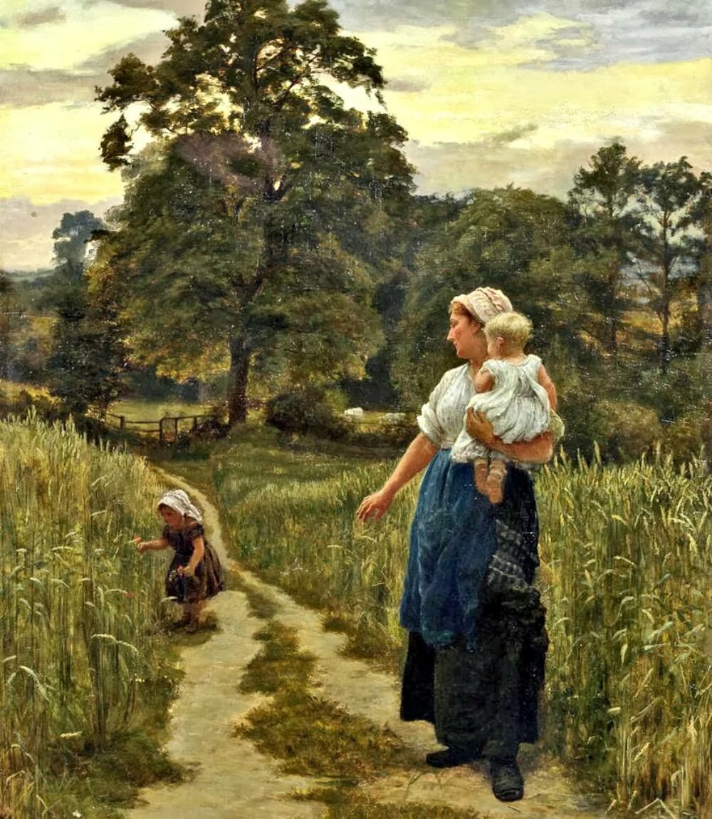 Лето. Джеймс Томас Линнелл - дети, пейзаж, женщина, поле - оригинал