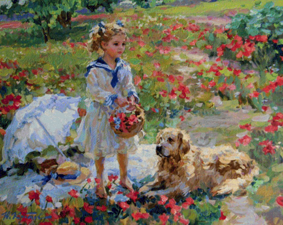 Девочка с собакой - девочка, собака, портрет - предпросмотр