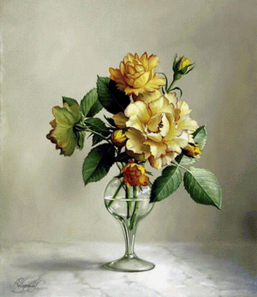 Роза на столе - ваза, цветы, живопись, натюрморт, роза - предпросмотр