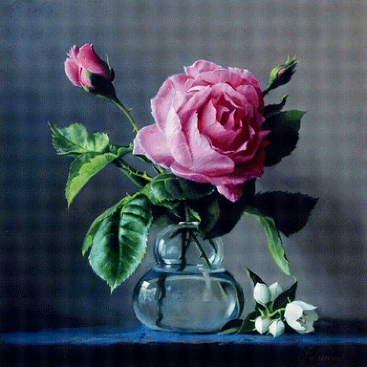 Роза в вазе - цветы, натюрморт, ваза, живопись, роза - предпросмотр