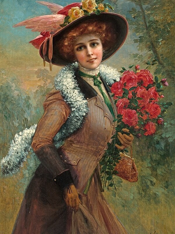 Дама с розами - портрет, живопись, 19 век, девушка - оригинал