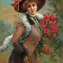 Оригинал схемы вышивки «Дама с розами» (№2094228)