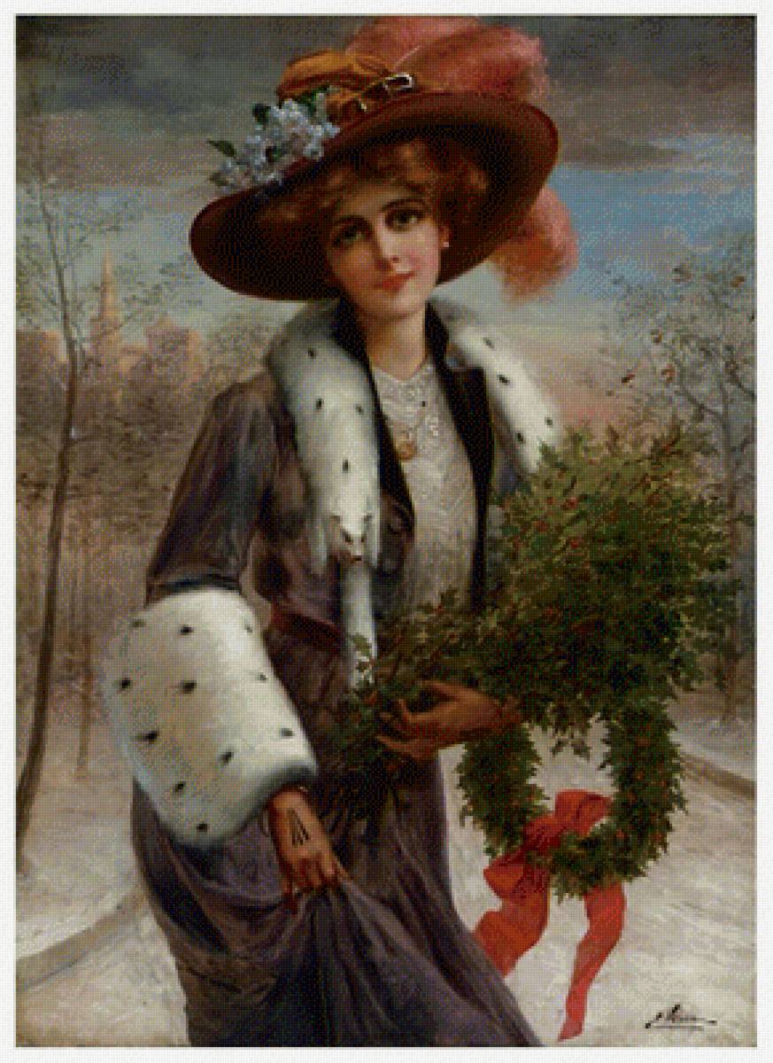 Дама в шляпе - девушка, портрет, живопись, 19 век - предпросмотр