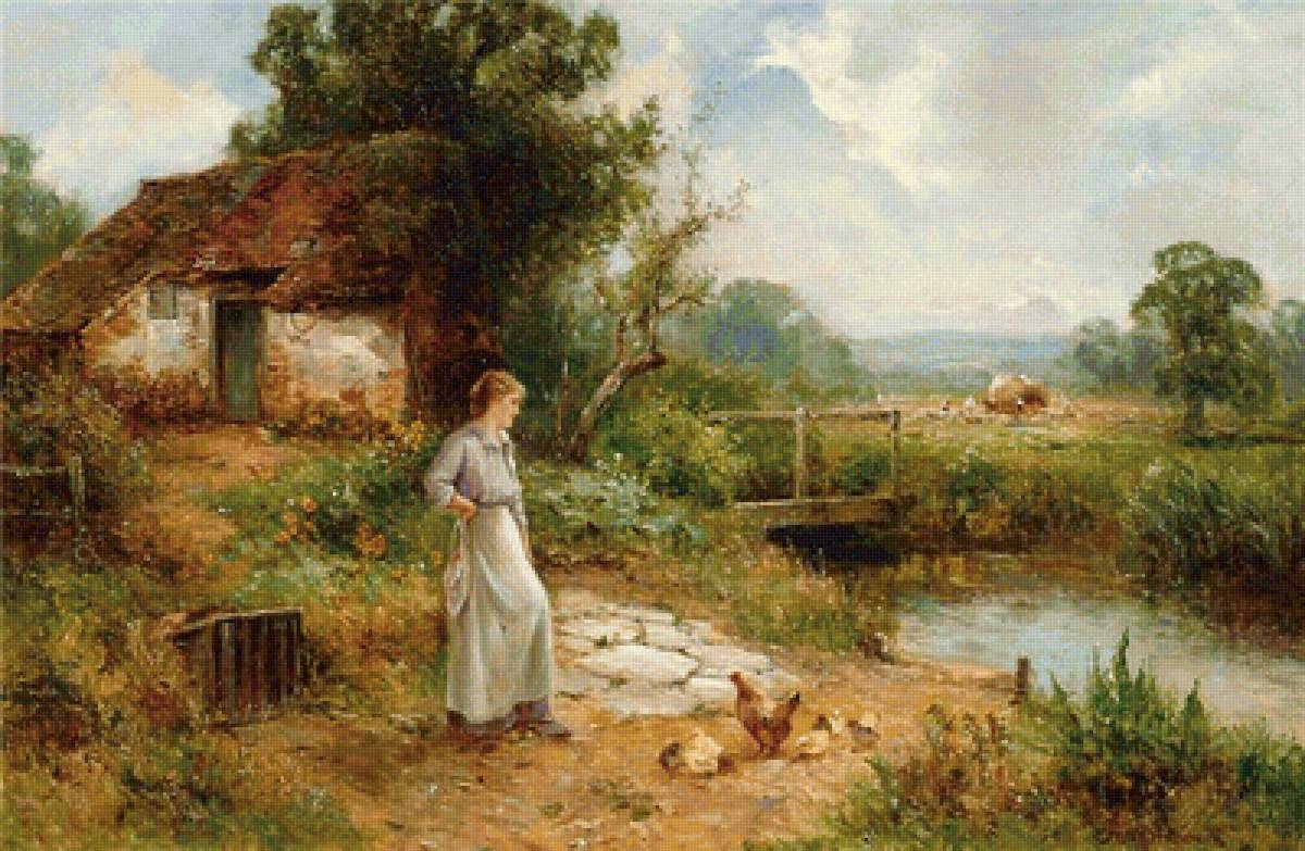 ЭРНЕСТ ЧАРЛЬЗ УОЛБОРН (1) - река, пейзаж, домик, девушка - предпросмотр