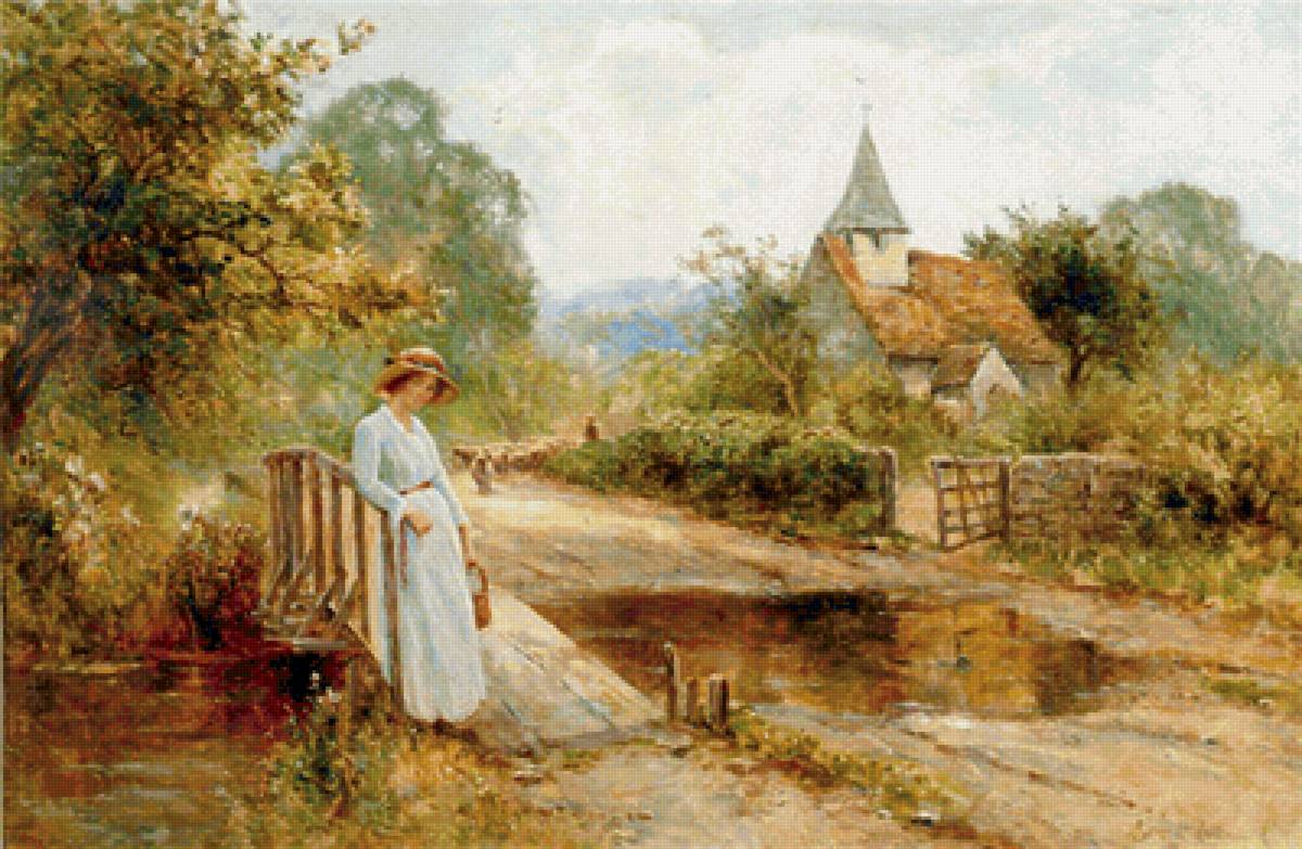 ЭРНЕСТ ЧАРЛЬЗ УОЛБОРН (2) - мостик, пейзаж, домик, девушка, река - предпросмотр