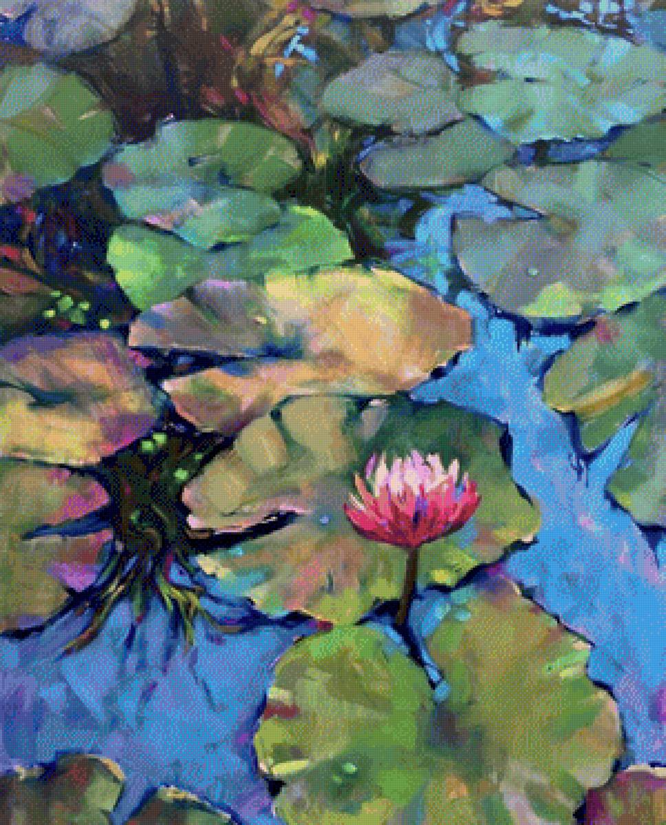 Водяная лилия - лилия, цветы, живопись - предпросмотр