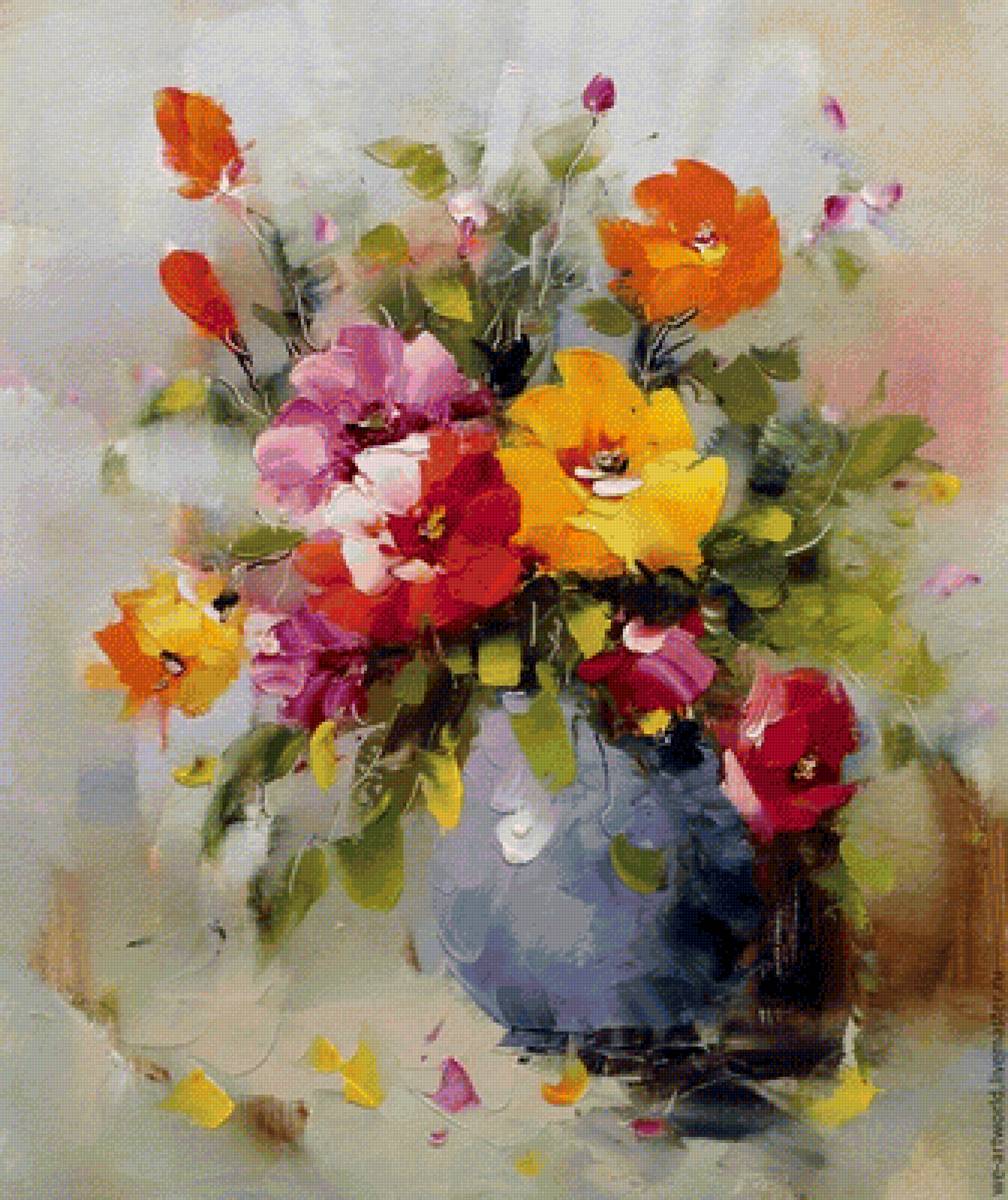 Цветы в вазе - натюрморт, живопись, цветы, ваза - предпросмотр