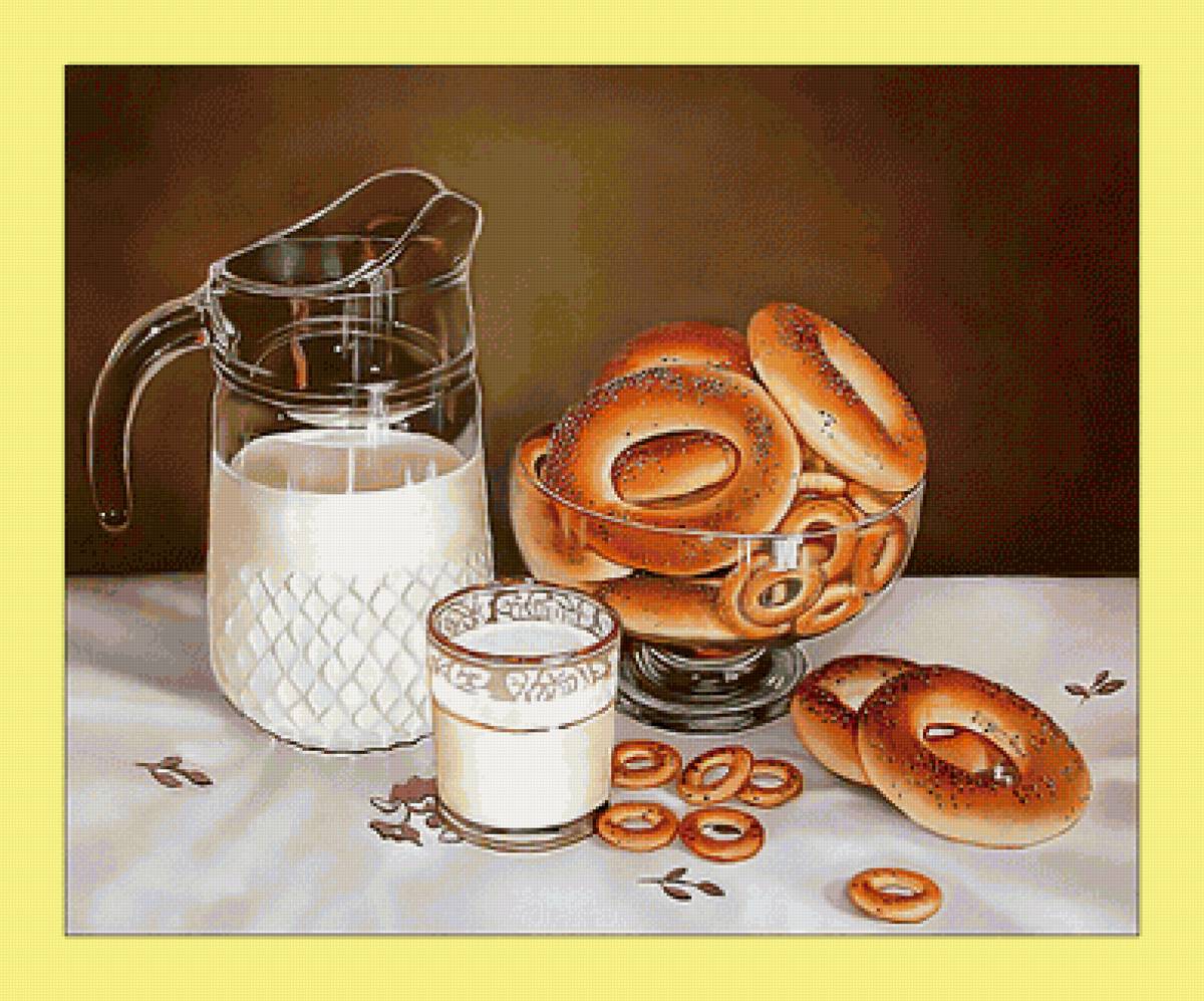 Натюрморт. - живопись, молоко, баранки, сушки, натюрморт - предпросмотр