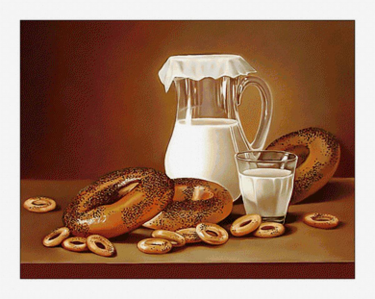 Натюрморт. - натюрморт, баранки, молоко, сушки, живопись - предпросмотр