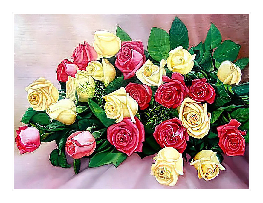 Букет роз. - букет, розы, цветы, живопись - оригинал