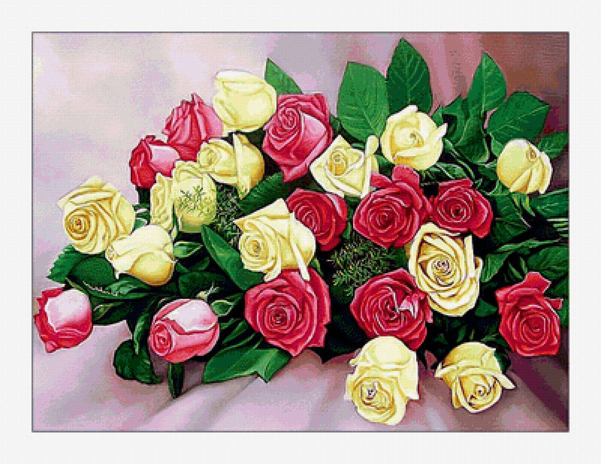 Букет роз. - цветы, розы, живопись, букет - предпросмотр