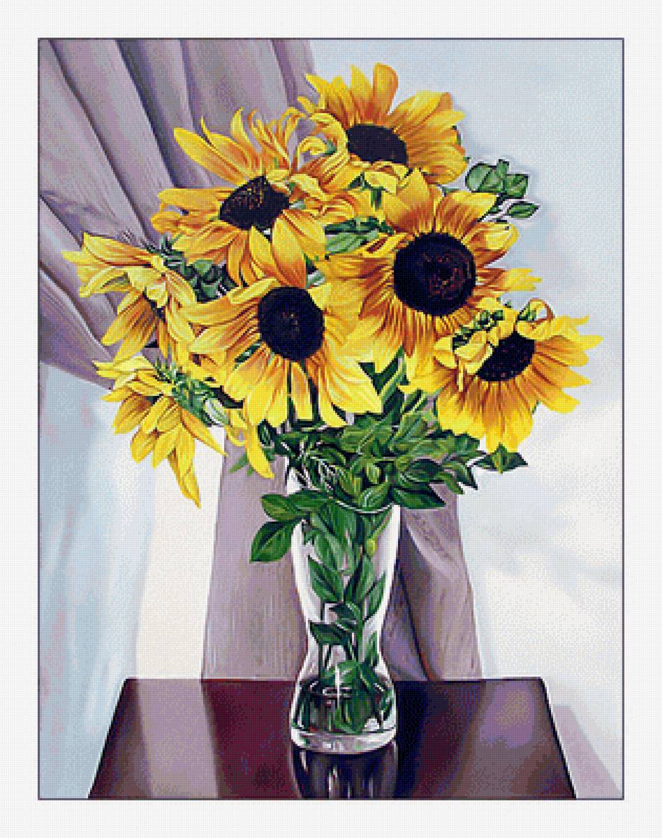 Подсолнухи. - цветы, подсолнухи, живопись, букет - предпросмотр