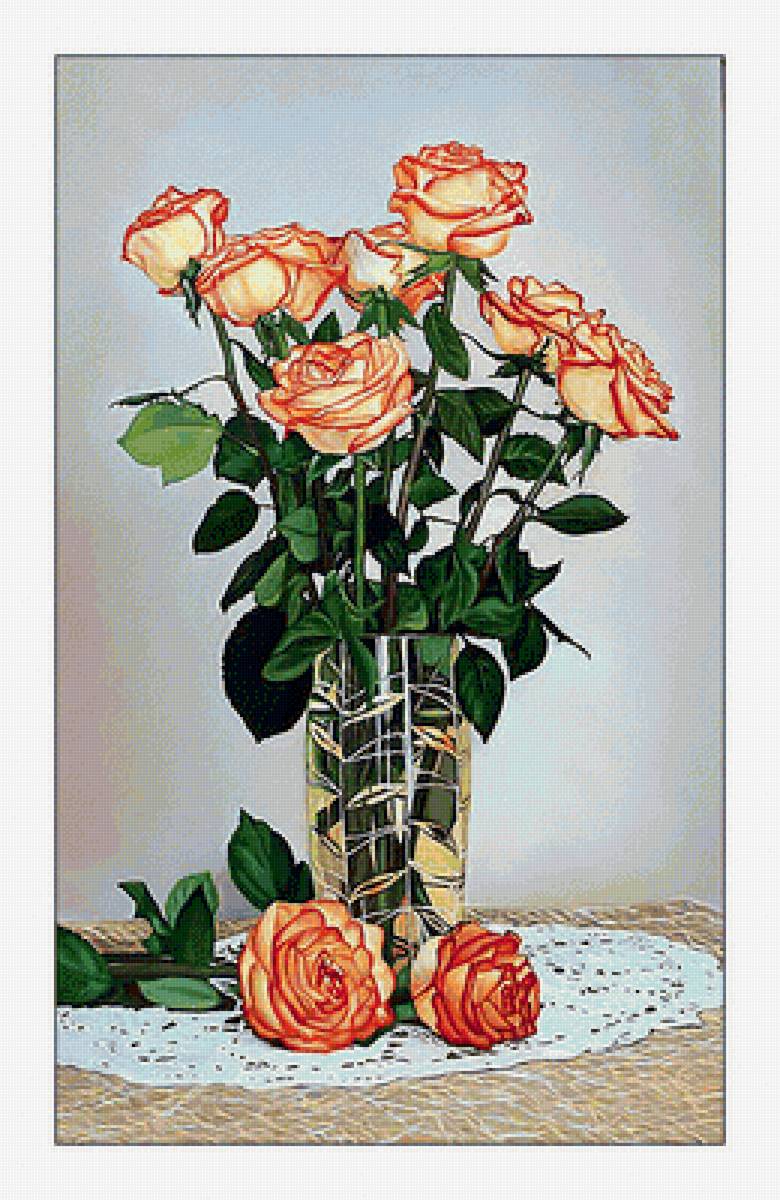 Розы. Букет. - ваза, цветы, букет, живопись, розы - предпросмотр