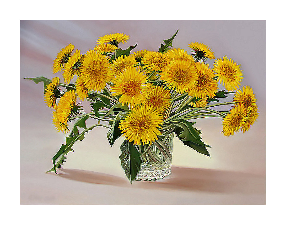 Одуванчики. - цвветы, букет, живопись, одуванчики - оригинал