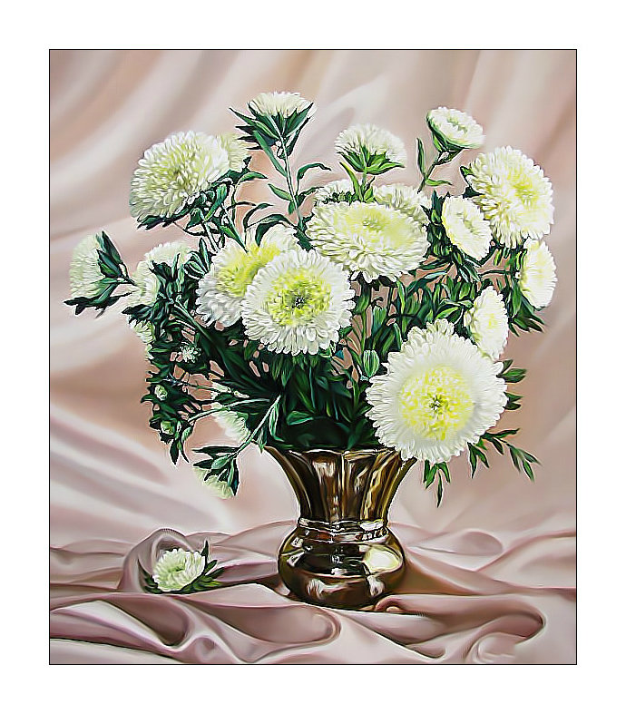 Букет хризантем. - цветы, живопись, букет, хризантемы, ваза - оригинал