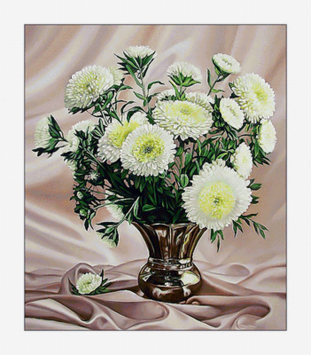 Букет хризантем. - цветы, живопись, ваза, хризантемы, букет - предпросмотр