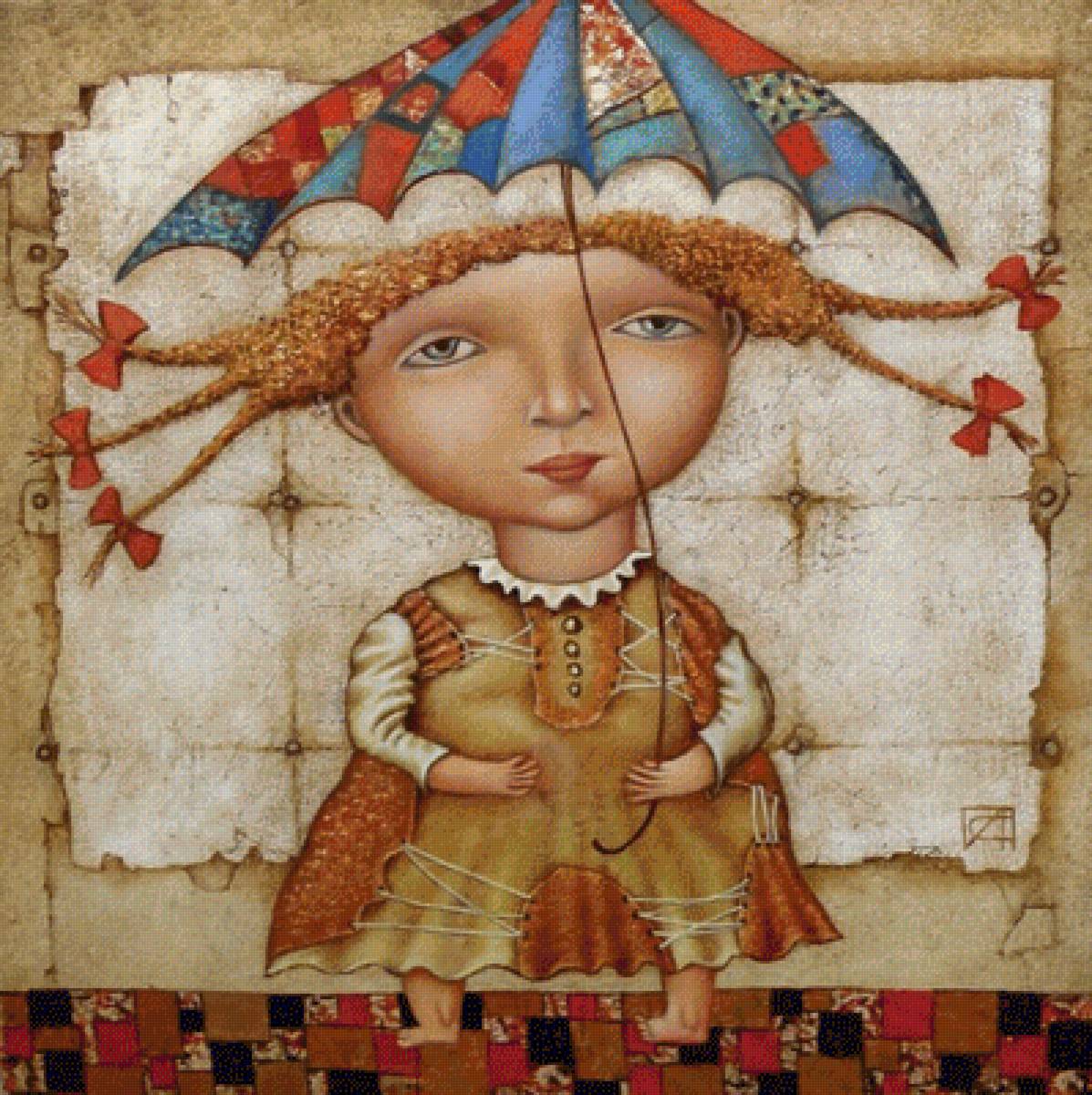 Дождик 2. Александр Сулимов - дождь, живопись. наив, зонт, девочка - предпросмотр