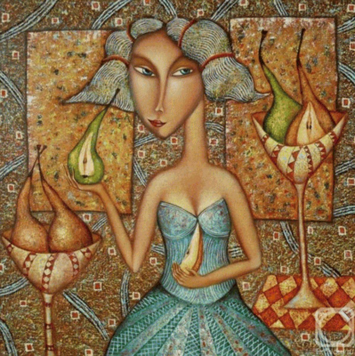 Фруктовое угощение. Дмитрий Сулимов - портрет, наив, фрукты, девушка - предпросмотр