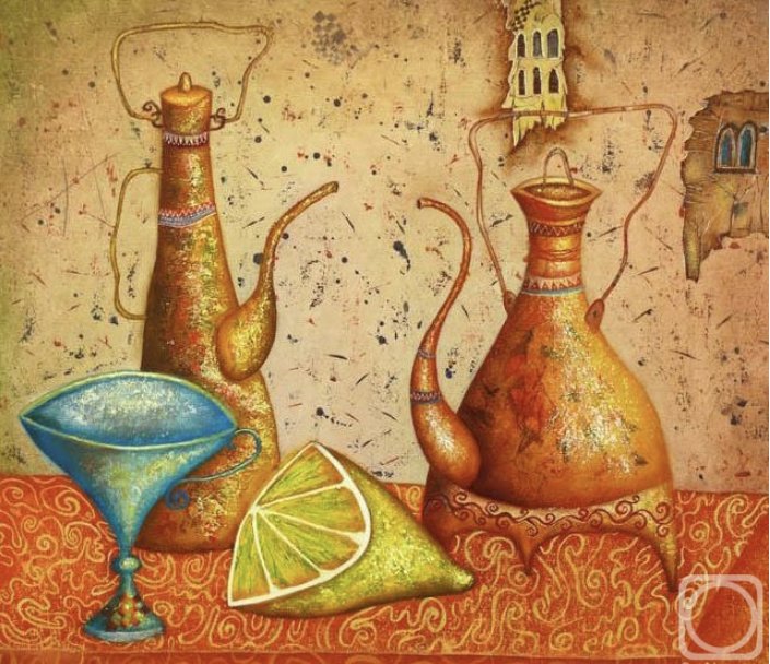 Чай с лимоном. Дмитрий Сулимов - натюрморт, чай, наив, чайник - оригинал