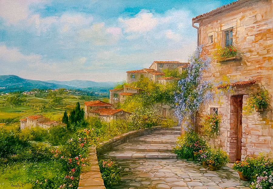 Borgo Toscano - Italy. - flowers anf gardens., antonietta varallo painter.landscape - оригинал