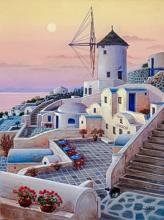 Mykonos Windmill. - liudmila kondakova art.seascenes.flowers and gardens. - оригинал