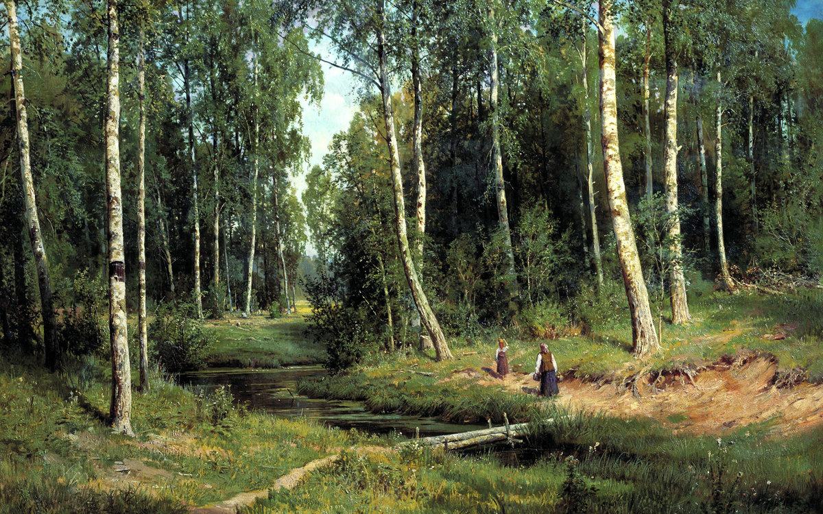 Иван Шишкин. Ручей в березовом лесу - картина, иллюстрация - оригинал
